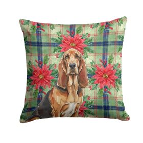 Liver and Tan Bloodhound Christmas PoinsettIas Throw Pillow Decorative Indoor Outdoor Accent Cushion for Couch, Bed or Patio, 18Hx18W