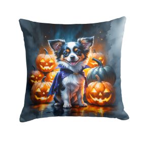 Tricolor Papillon Puppy Halloween Throw Pillow Machine Washable, Indoor Outdoor Decorative Pillow for Couch, Bed or Patio, 14Hx14W