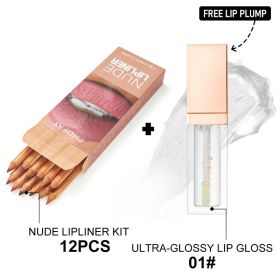 PHOFAY Ultra-Glossy Lip Gloss Nude Lipliner Kit (Option: 01 Set)